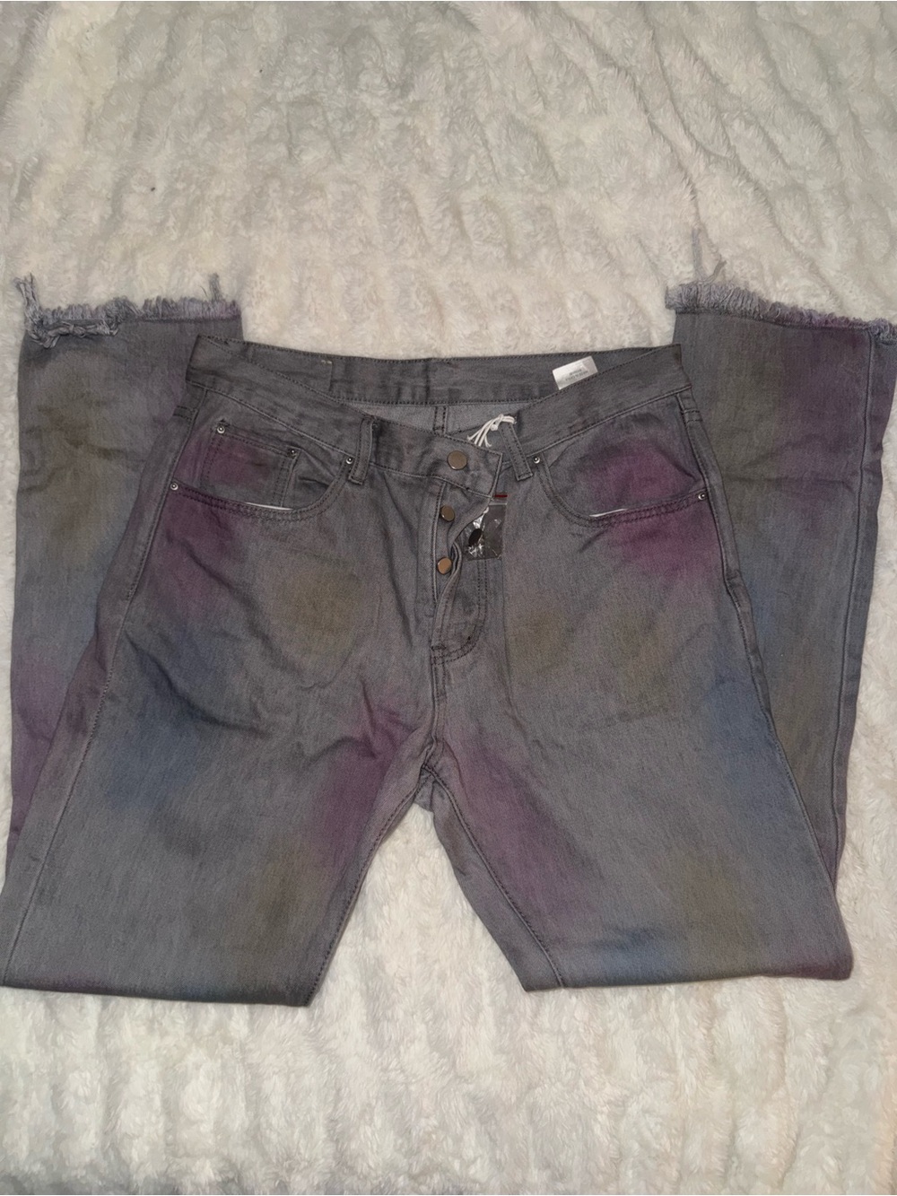 MNML Men's Gray Washed Straight Jeans with Purple Accents